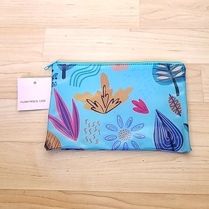 Floral Pencil Bag Cosmetic Bag Accessory Pouch Blue Makeup Bag 7 1/2"×5"